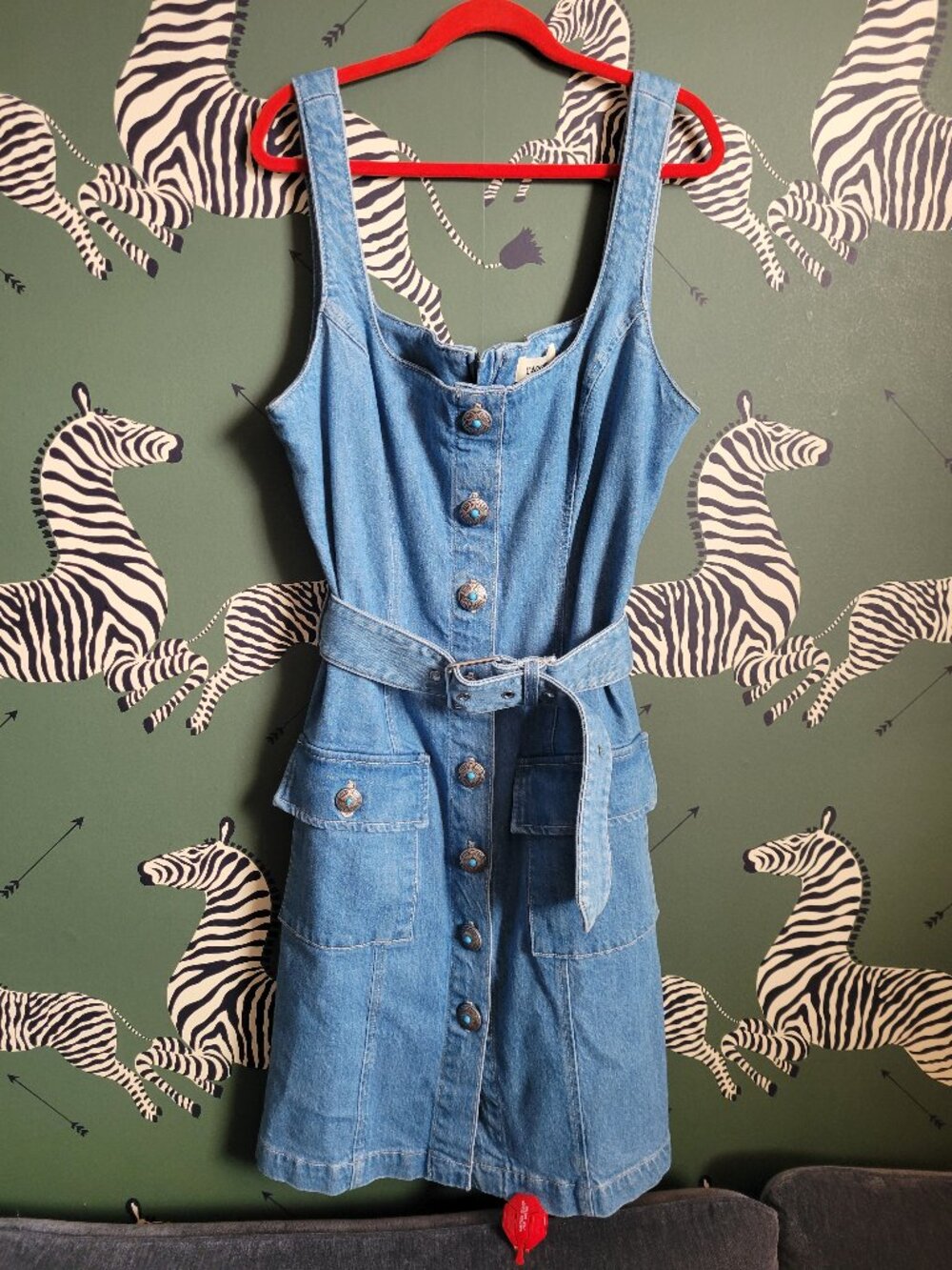 NWT L'AGENCE Denim "Midy" Belted Sleeveless Mini Dress Pockets Retail - Size 6 - Picture 3 of 15